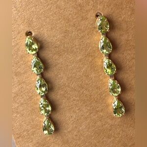 14K Gold Peridot Pear Drop Earrings 3.5 TCW Estate